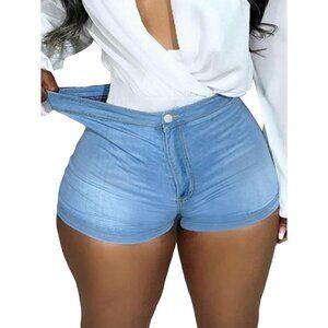 Light Wash Women's High Waist Denim Shorts Straight Leg Roll Up Hem Button Jean